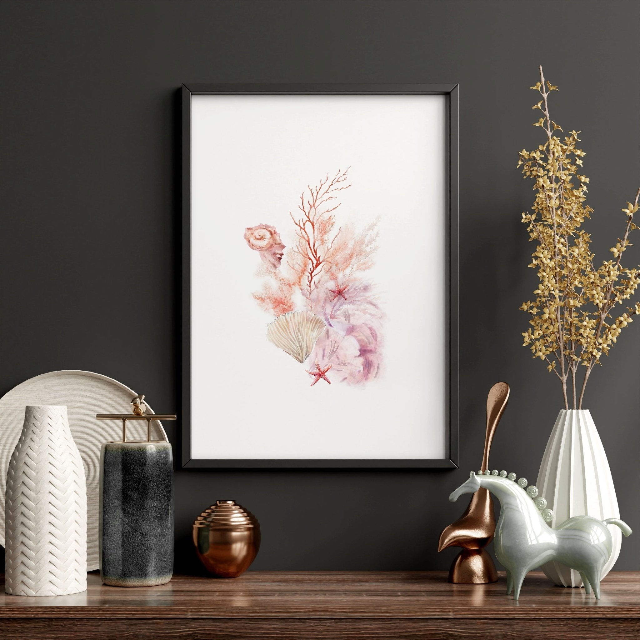 Large Paintings For Wall | Set of 3 Seashells Wall art Prints