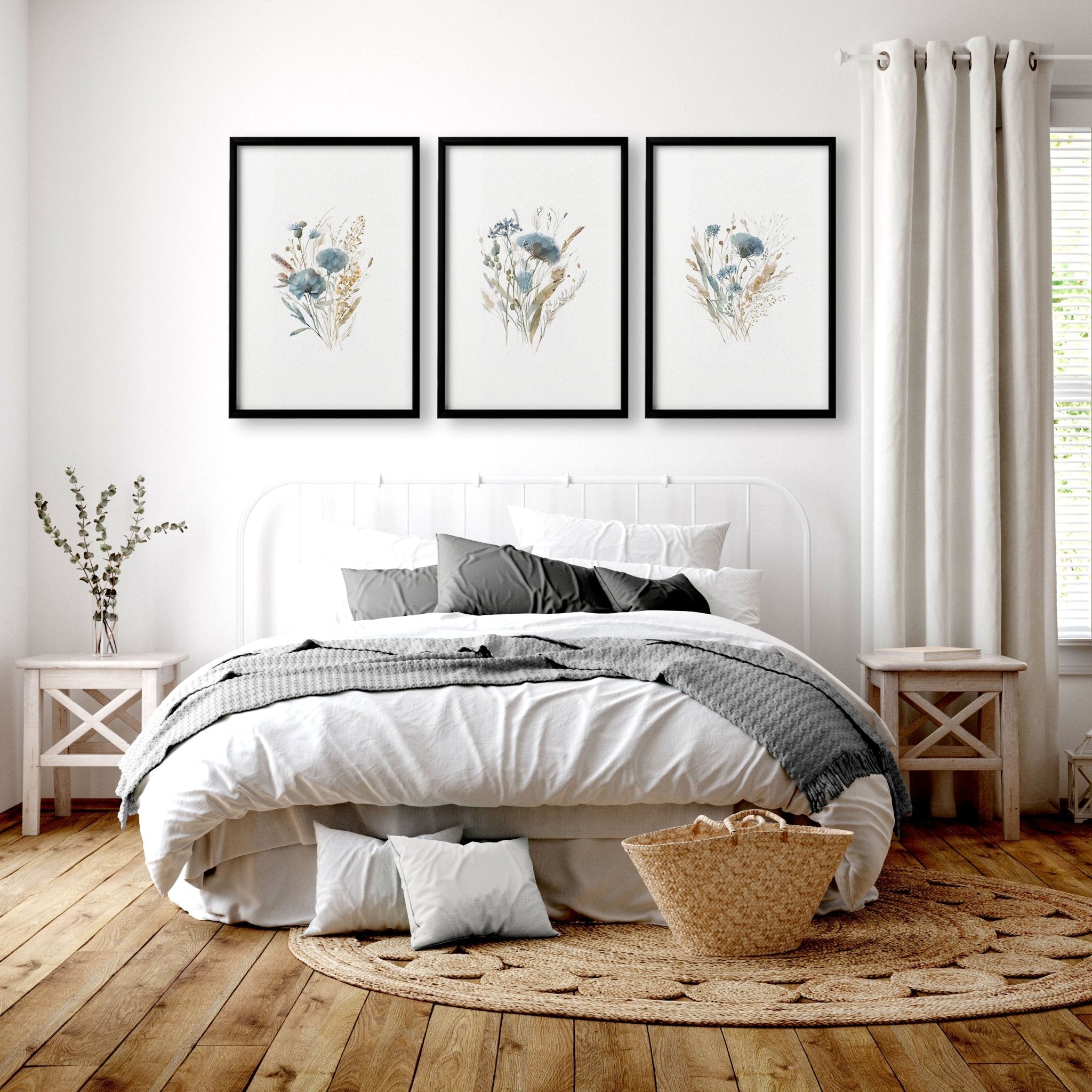 Large Picture For Bedroom | Set of 3 Botanical Art Prints
