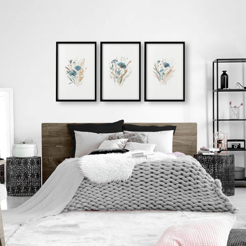 Large Picture For Bedroom | Set of 3 Botanical Art Prints