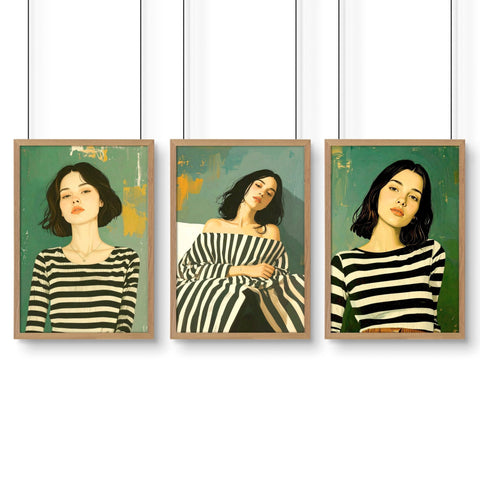 Large Picture Frames For Walls | Set of 3 Boho Women Wall art Prints