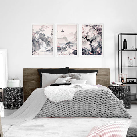 Large Picture Prints | Set of 3 Chinoiserie Wall art Prints