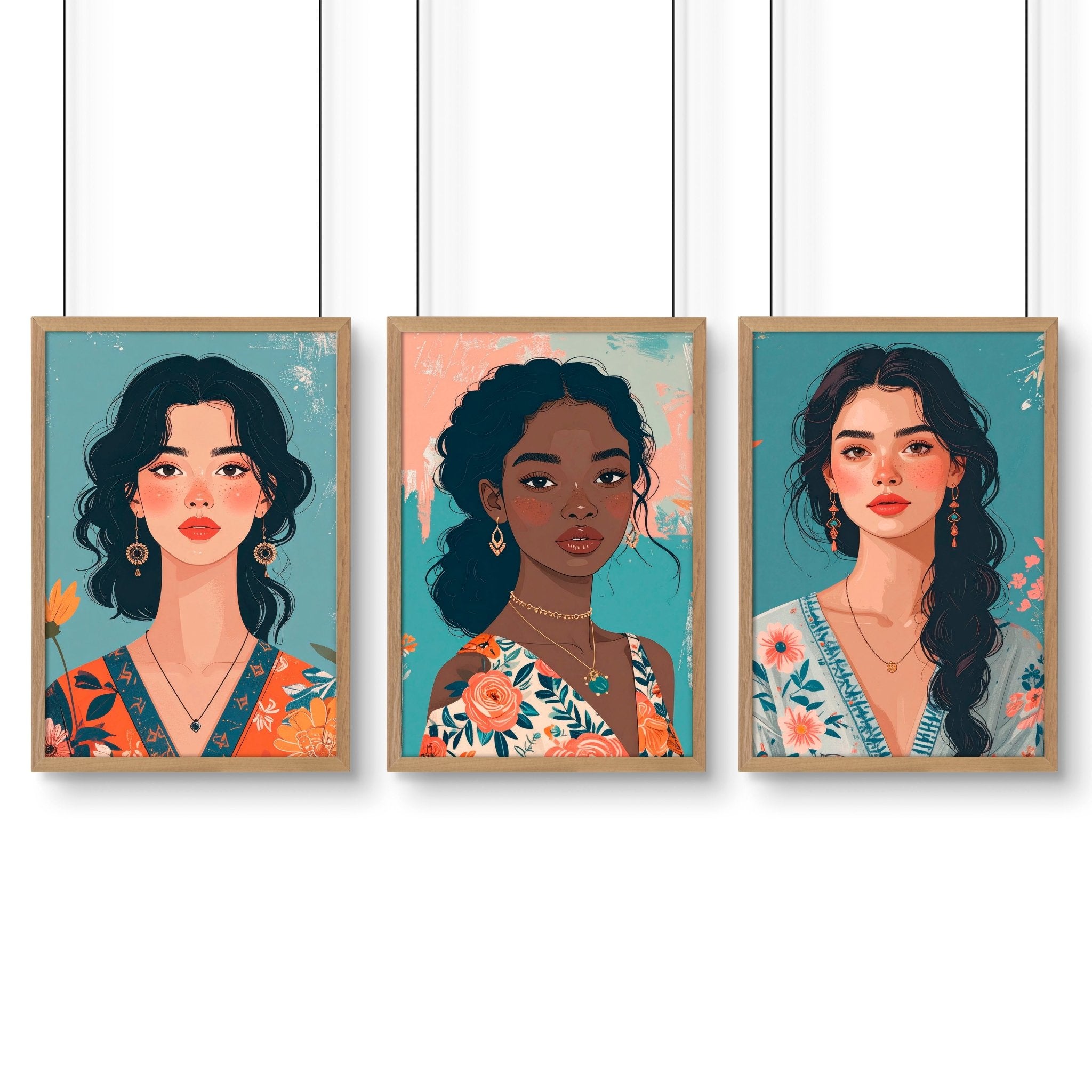 Large Pictures For Walls | Set of 3 Boho Women Wall art Prints