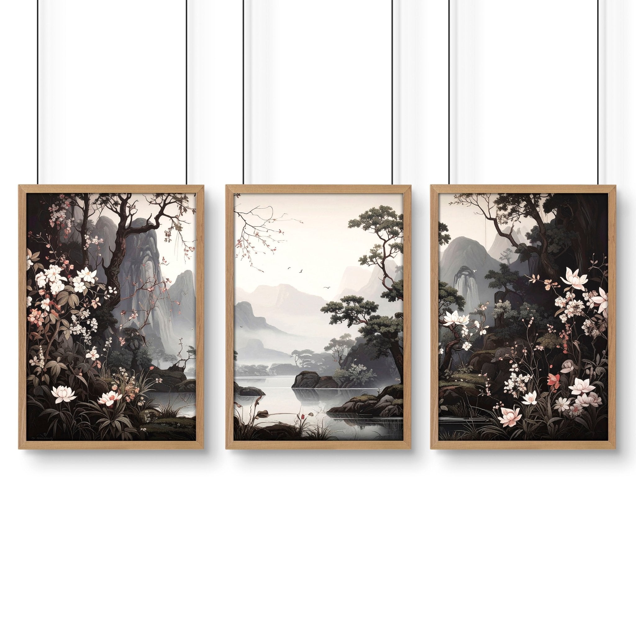 Large Pictures With Frames | Set of 3 Chinoiserie Wall art Prints