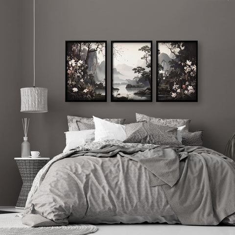 Large Pictures With Frames | Set of 3 Chinoiserie Wall art Prints