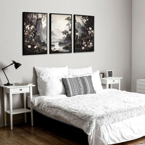 Large Pictures With Frames | Set of 3 Chinoiserie Wall art Prints