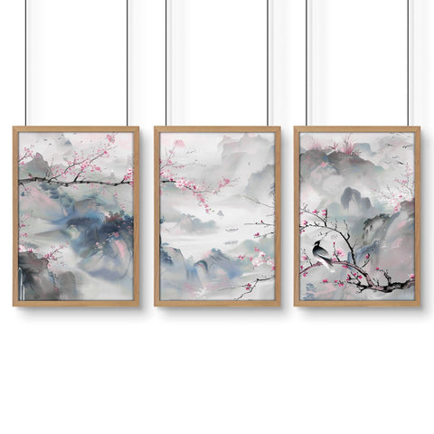 Large Print For Wall | Set of 3 Chinoiserie Wall art Prints