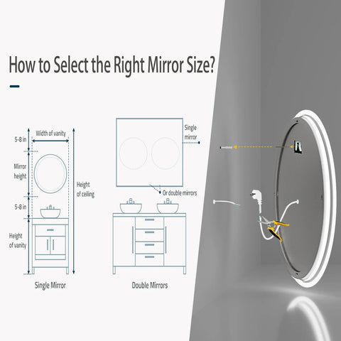 A large round white led bathroom vanity mirror with anti-fog and smart touch brighter lights for makeup wall mount