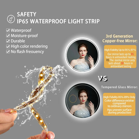 Gold flexible led light strip with waterproof durable design for large round anti-fog bathroom vanity mirror lighting