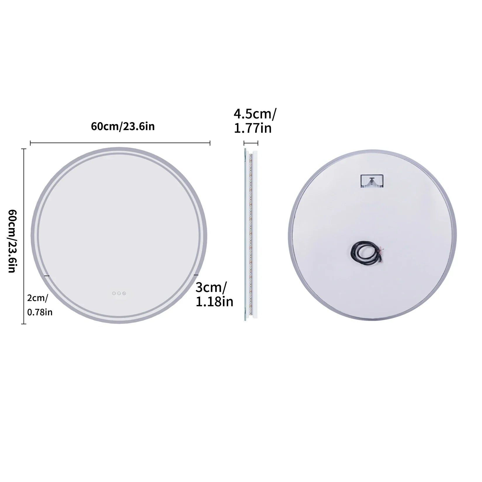 Large round white led bathroom vanity mirror with slim ceiling light anti-fog brighter lights for makeup use