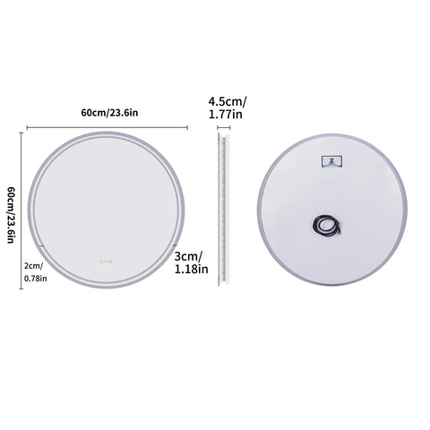 Large round white led bathroom vanity mirror with slim ceiling light anti-fog brighter lights for makeup use