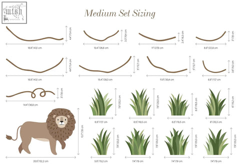 Illustrated medium-sized lion with brown mane and tan body cartoon style for large safari animals wall decals