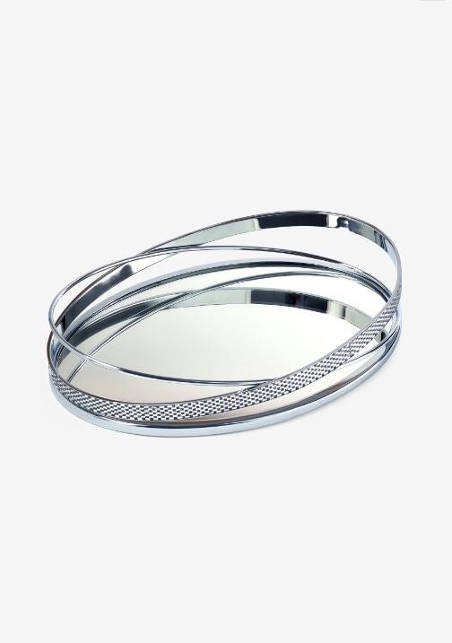 Harper Gem Tray: Silver Mirror Glass Metal Serving Tray