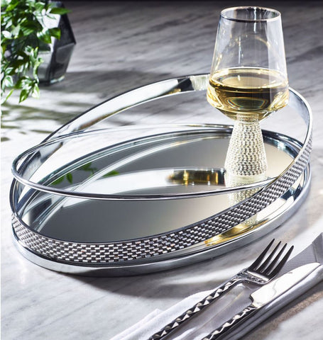Harper Gem Tray: Silver Mirror Glass Metal Serving Tray