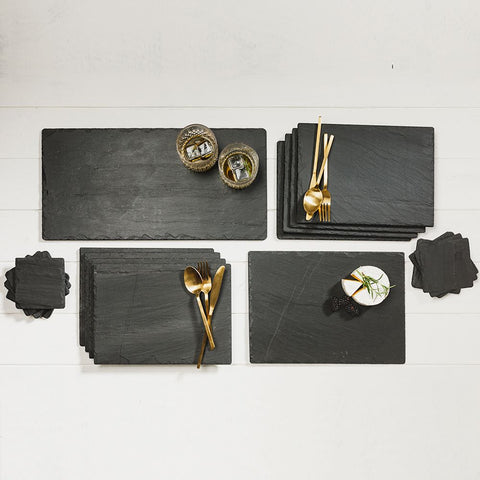 Large slate gift set with black slate boards and gold cutlery perfect as slate place mats and coasters