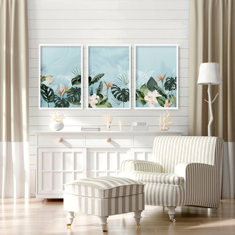 Green wall art for living room | Set of 3 wall art prints