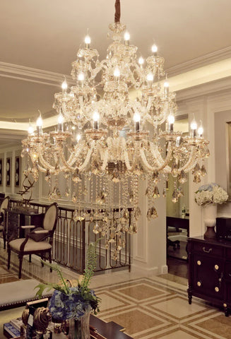 A large villa crystal chandelier with 48 lamps, diameter 120cm*height, featuring hanging chain and cascading crystals