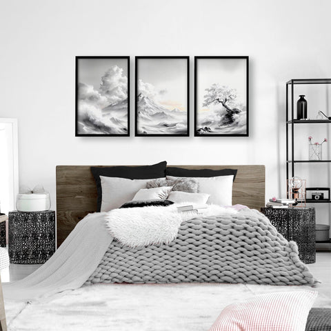 Large Wall Art Canvases | Set of 3 Asian Inspired Wall art Prints