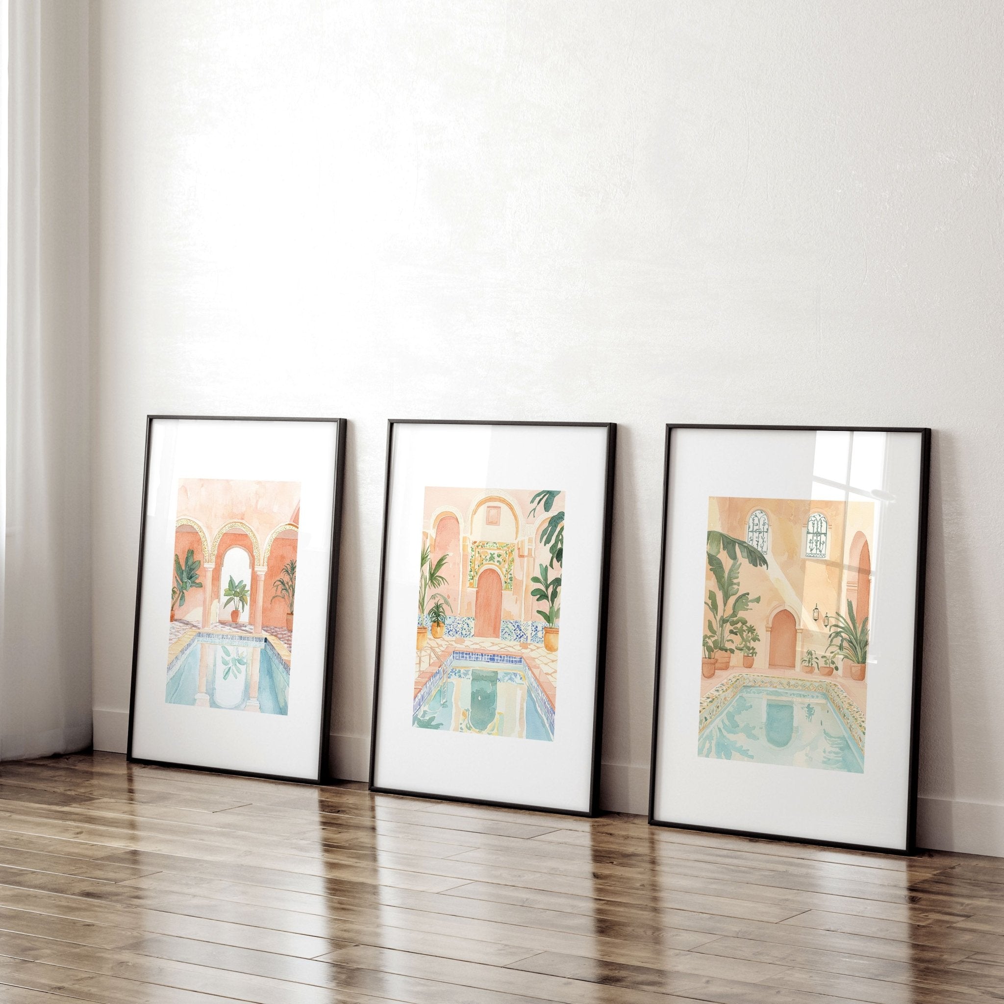 Large Wall Pictures For Living Room | Set of 3 Beach Decor Wall art Prints