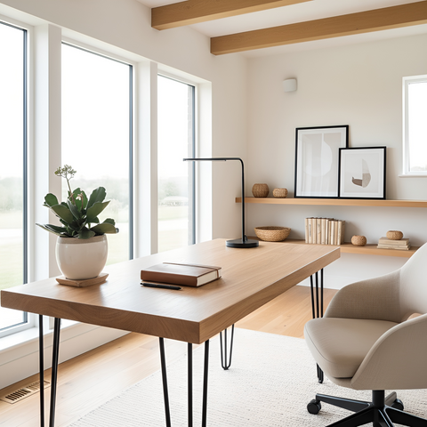 Light wood laria oak study table with black hairpin legs perfect as an oak study desk for home or office