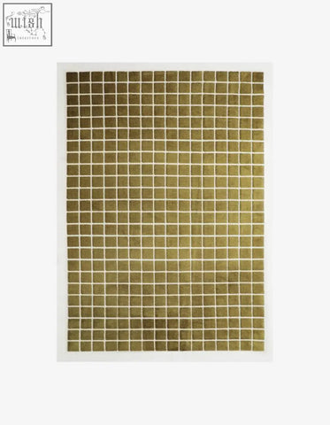 Gold-toned mosaic tile panel with small squares in white grout perfect for coordinating with a coffee table set