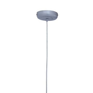 Gray circular ceiling pendant light with sleek minimalist design and silver finish pendant on thin cord