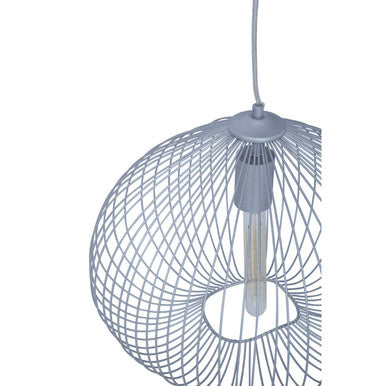 Lavis 1 bulb silver finish pendant light with gray wire mesh shade and visible edison-style bulb inside silver finish pendant