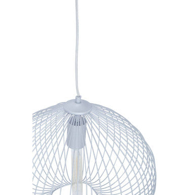 White wire mesh lavis pendant light with a silver finish and spherical cage design for stylish lighting