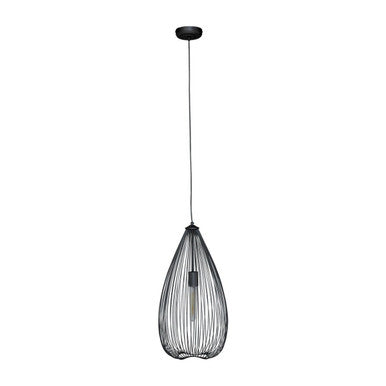 Lavis teardrop black finish pendant light with a vertical ribbed design and black wireframe teardrop black finish pendant
