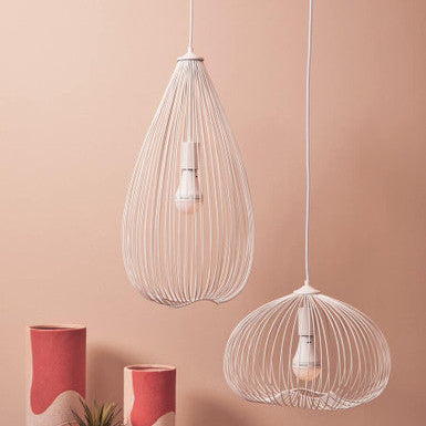 White wire teardrop white pendant light with exposed bulbs for stylish modern lighting decor