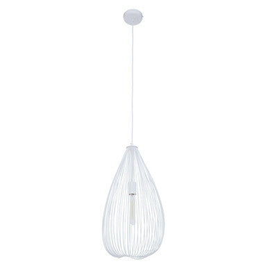 White wireframe teardrop white pendant light with delicate vertical ribbing perfect as a modern pendant light