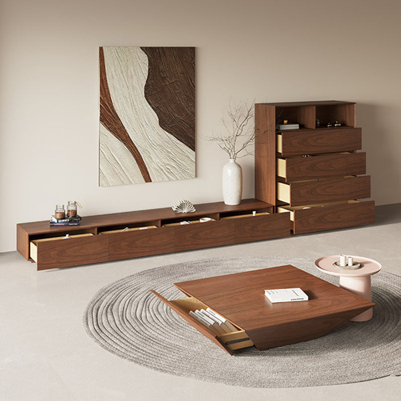 Modern minimalist walnut lavone tv stand with sleek rectangular wooden coffee table design and integrated drawer