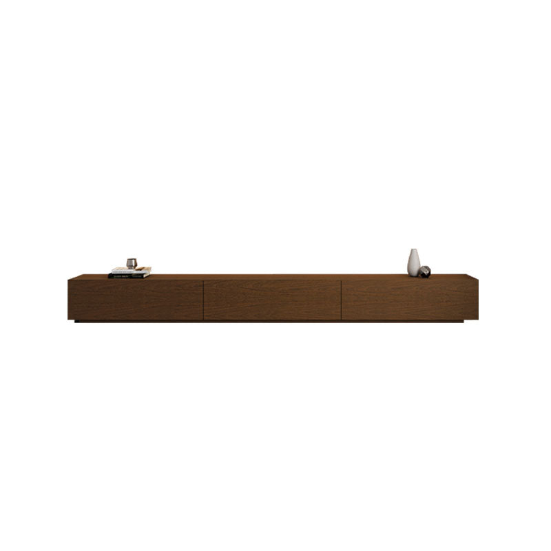 Modern minimalist lavone tv stand in walnut with three sleek drawers and smooth dark brown wooden finish