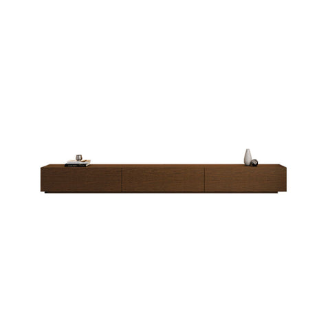 Modern minimalist lavone tv stand in walnut with three sleek drawers and smooth dark brown wooden finish