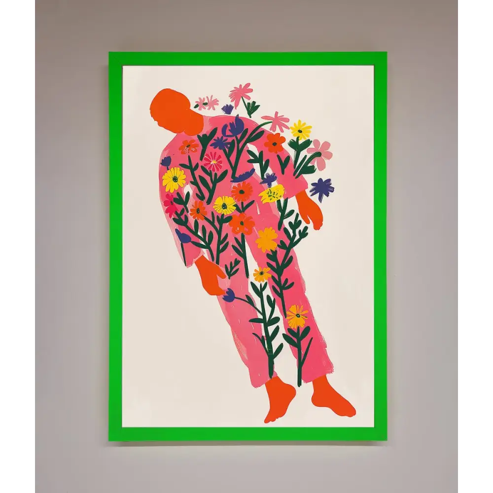 Laying In The Flowers Framed Poster - B0 (100 x 141 cm) / Neon Dark Green - Framed Print