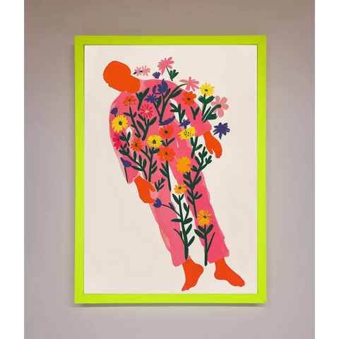 Laying In The Flowers Framed Poster - B0 (100 x 141 cm) / Neon Green - Framed Print