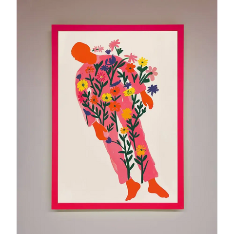Laying In The Flowers Framed Poster - B0 (100 x 141 cm) / Neon Pink - Framed Print