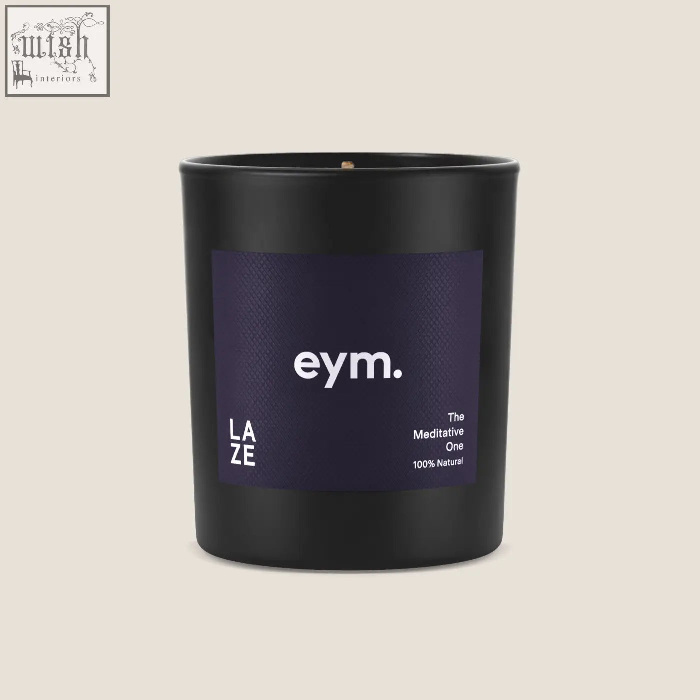 Black cylindrical matte candle jar with dark purple eym label the meditative one standard candle for relaxation