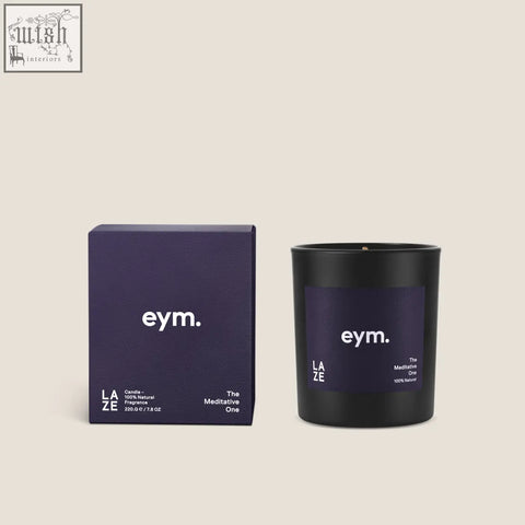 Black glass standard candle with matte finish and dark purple eym label called the meditative one with matching box