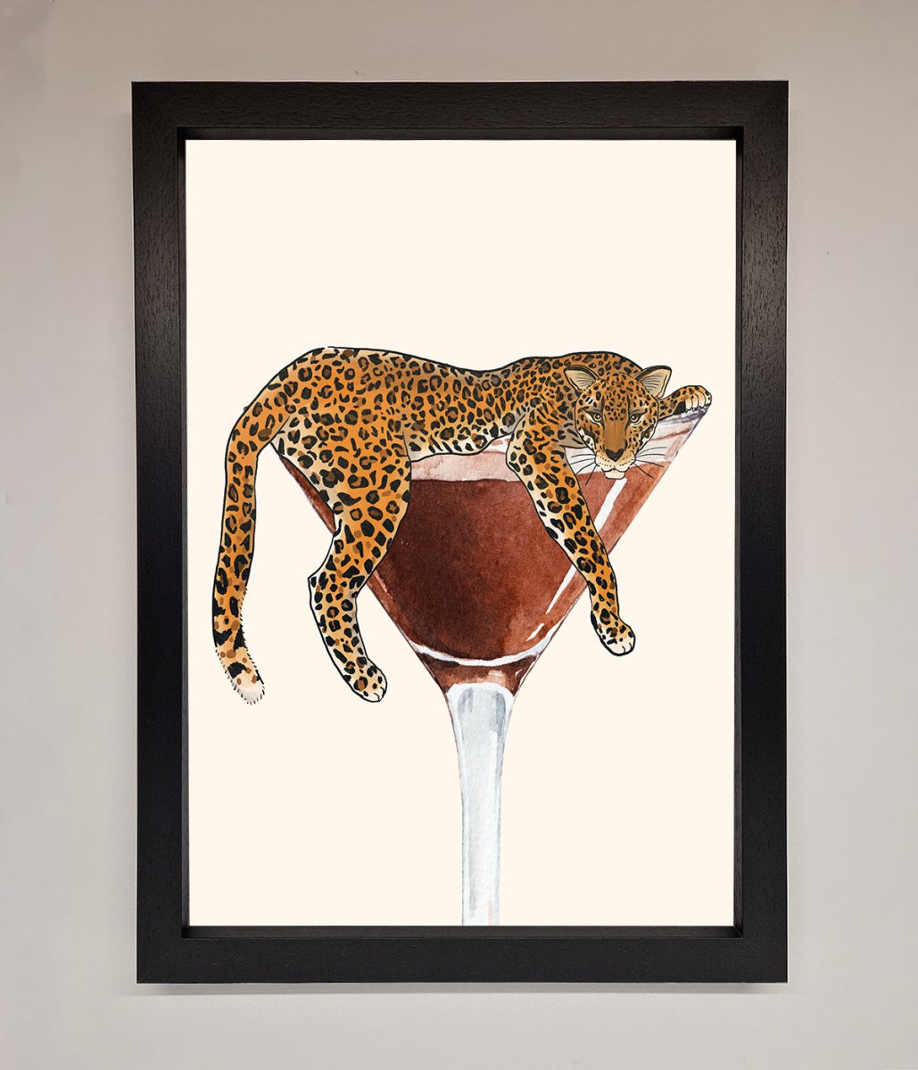 Lazy Leopard Martini Framed Poster
