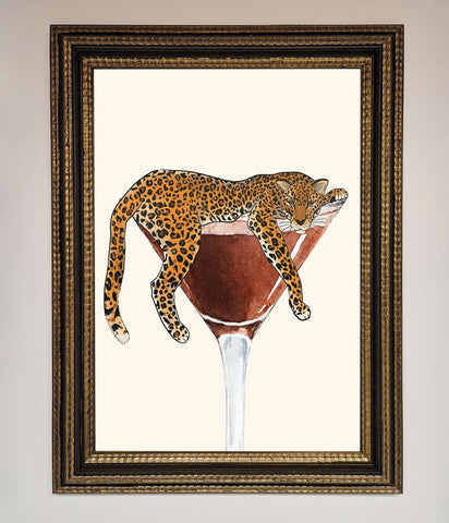 Lazy Leopard Martini Framed Poster