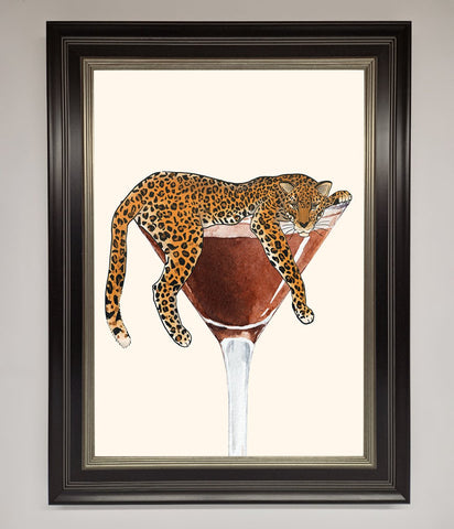Lazy Leopard Martini Framed Poster