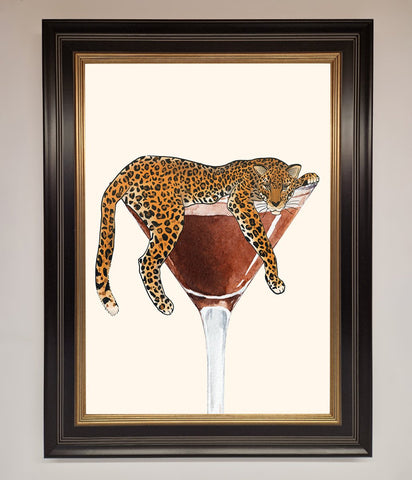 Lazy Leopard Martini Framed Poster