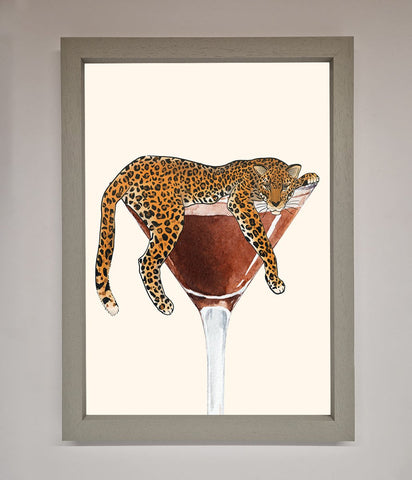 Lazy Leopard Martini Framed Poster