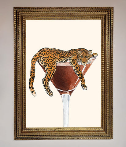 Lazy Leopard Martini Framed Poster
