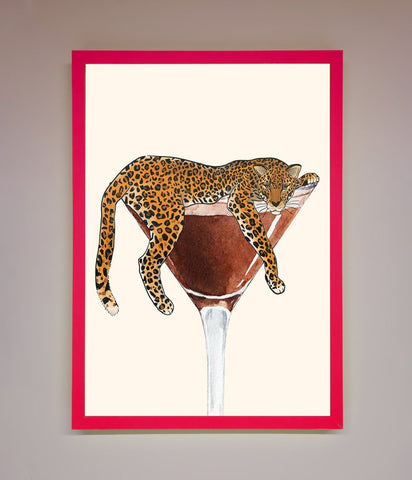 Lazy Leopard Martini Framed Poster