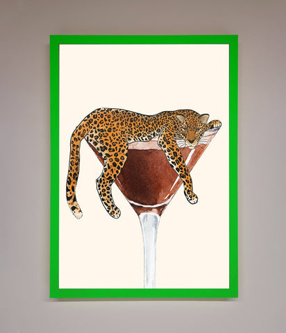 Lazy Leopard Martini Framed Poster