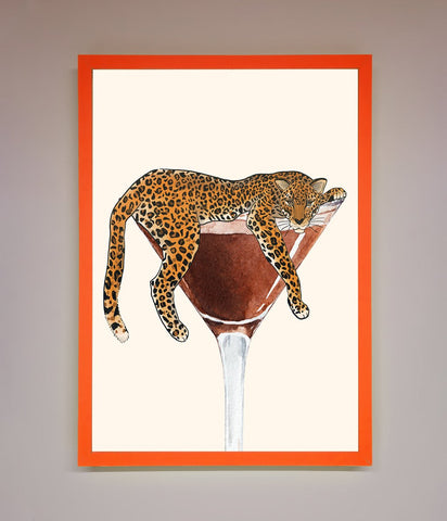 Lazy Leopard Martini Framed Poster