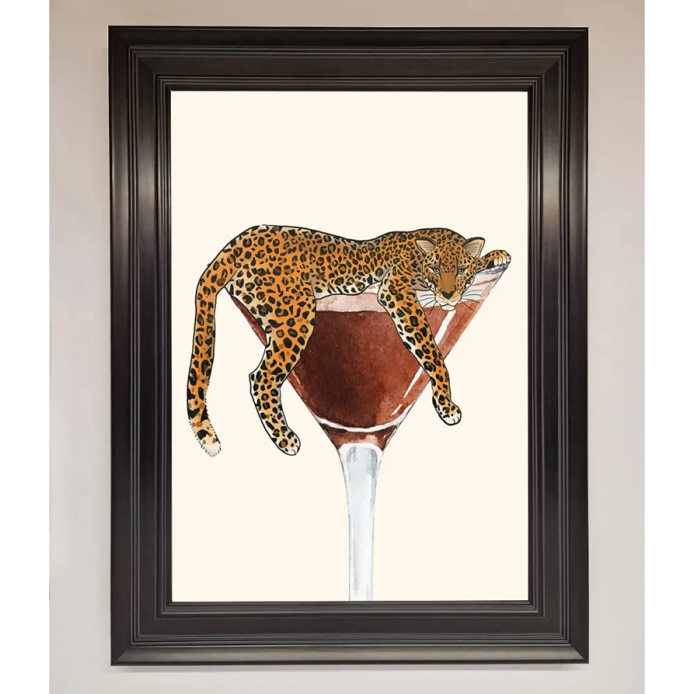 Lazy Leopard Martini Framed Poster - A1 (59.4 x 84.1 cm) / Matt Black - Framed Print