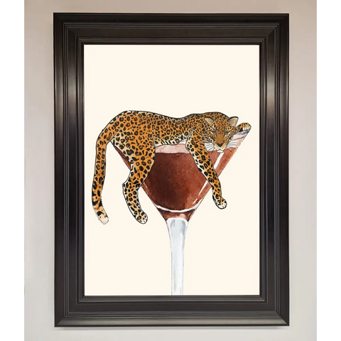 Lazy Leopard Martini Framed Poster - A1 (59.4 x 84.1 cm) / Matt Black - Framed Print