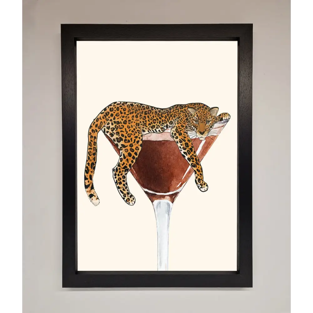 Lazy Leopard Martini Framed Poster - A3 (29.7 x 42 cm) / Black - Framed Print